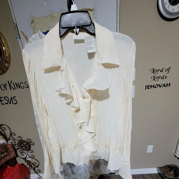White Stag Ladies M 8 10 off White Top Blouse button up shirt